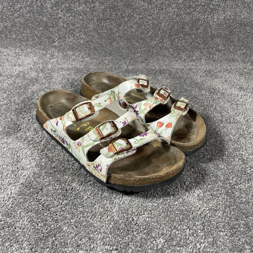 Papillio By Birkenstock White Floral Leather Strap Sandals